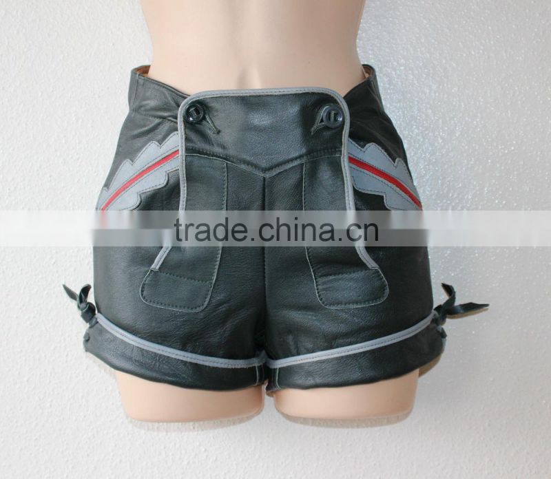 Green Real Leather Bavarian Braces Shorts
