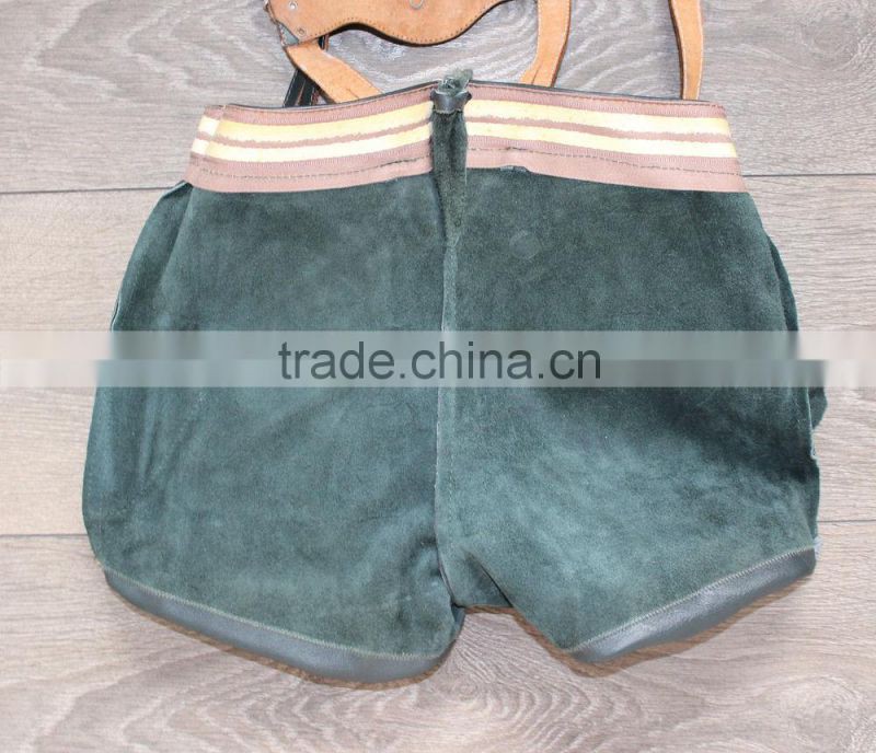 Green Real Leather Bavarian Braces Shorts