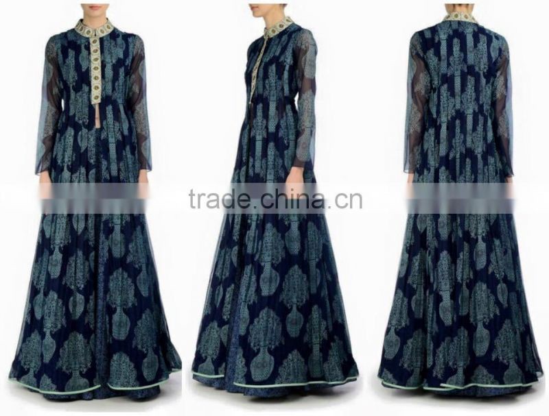 Mid Night Blue Long Jacket Lehenga