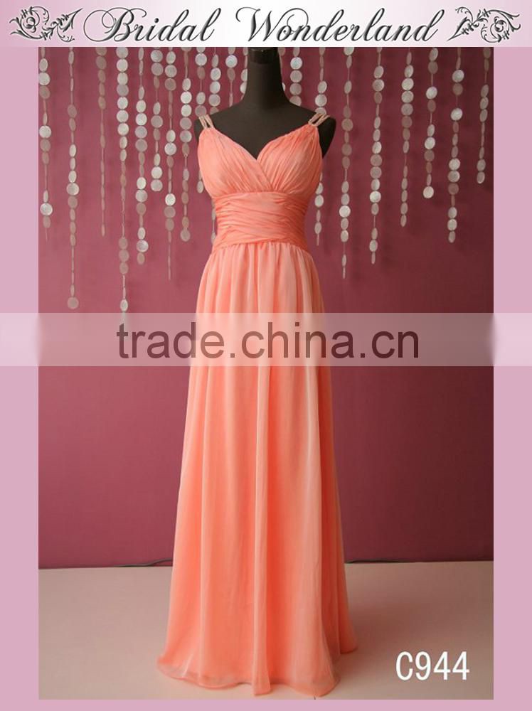 Import draped bodice peach chiffon bridesmaid dress
