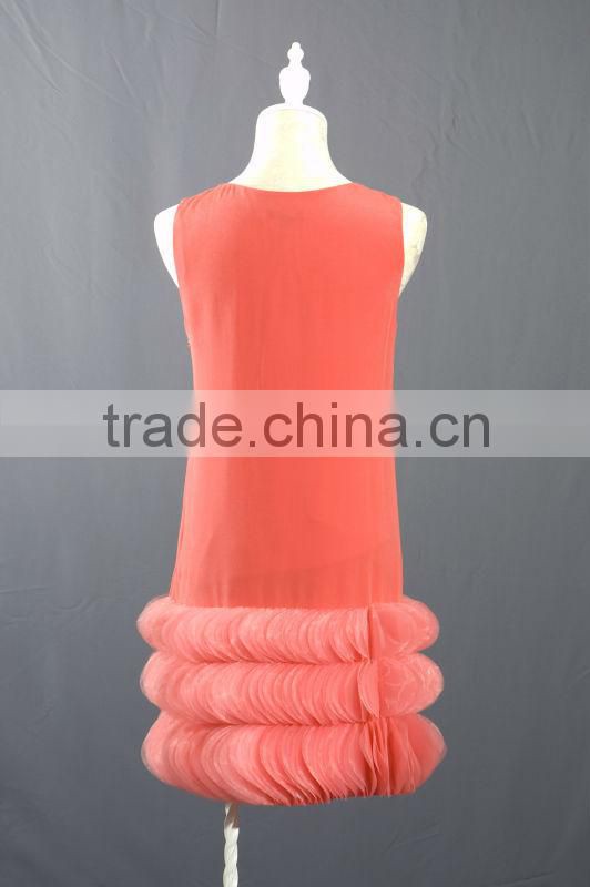 V Neck Organe Short Knitted Dress with Organza Patels on Hem BM0005