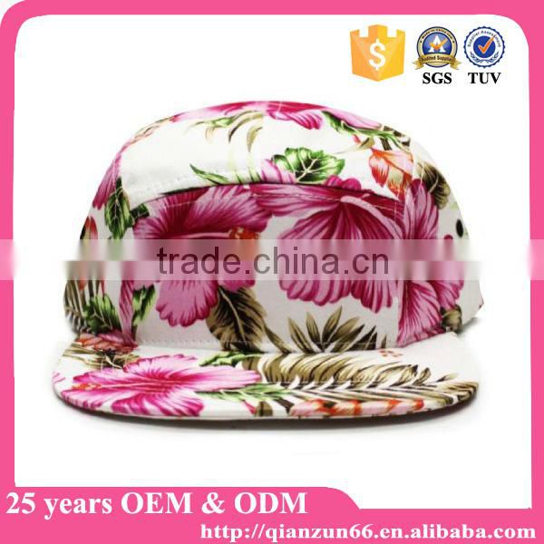 Blank pink hawaii style floral print fabric 5 panel cap