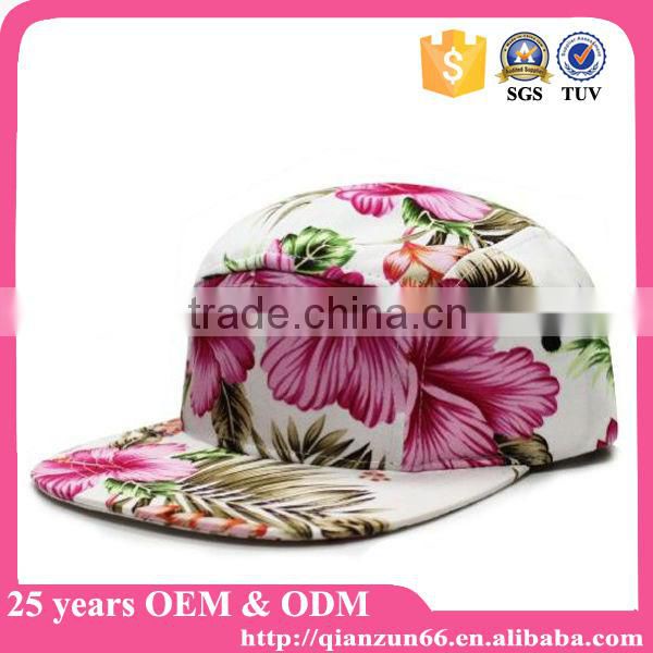 Blank pink hawaii style floral print fabric 5 panel cap