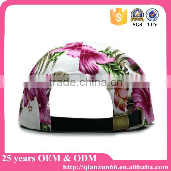 Blank pink hawaii style floral print fabric 5 panel cap