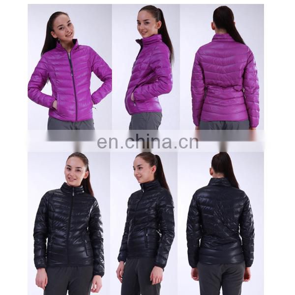 Fashion design waterproof ultra light foldable woman down jacket for winter