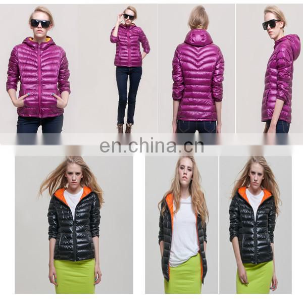 Outdoor Ladies Sport fashion Down jacket with hood