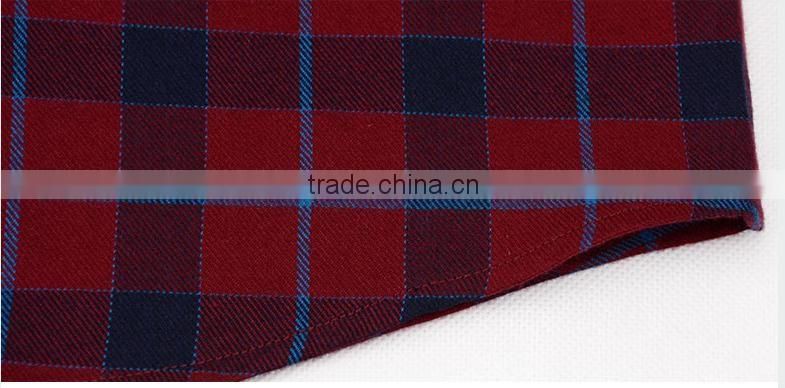 Latest embroidery logo men check design 85% polyester 15% cotton flannel shirt