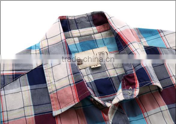 2016 plaid pattern short pockets men business slim shirt