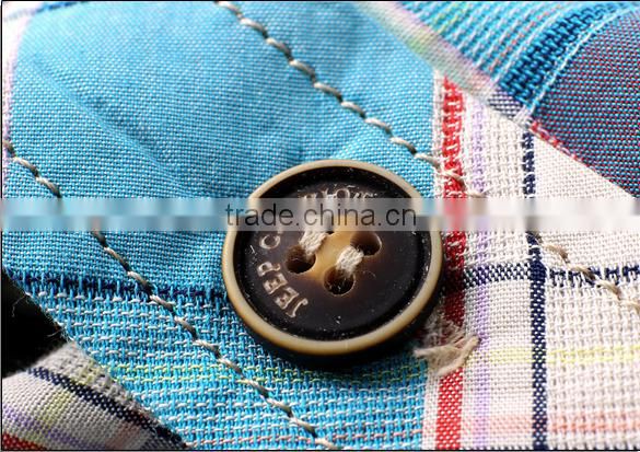 2016 plaid pattern short pockets men business slim shirt