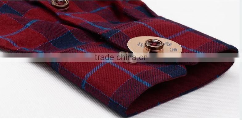 Latest embroidery logo men check design 85% polyester 15% cotton flannel shirt