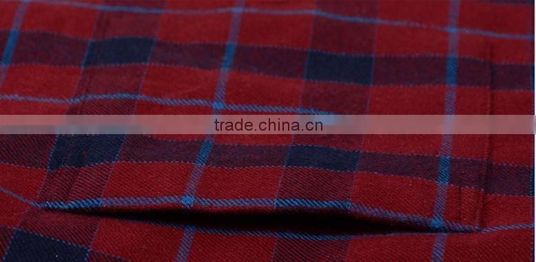 Latest embroidery logo men check design 85% polyester 15% cotton flannel shirt