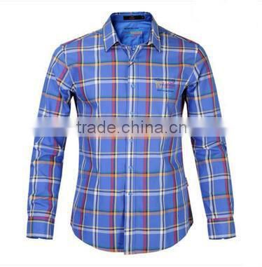 New arrival casual shirts cotton business plaid button up men embroidered shirts