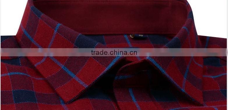 Latest embroidery logo men check design 85% polyester 15% cotton flannel shirt