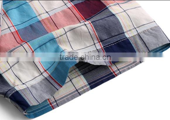 2016 plaid pattern short pockets men business slim shirt