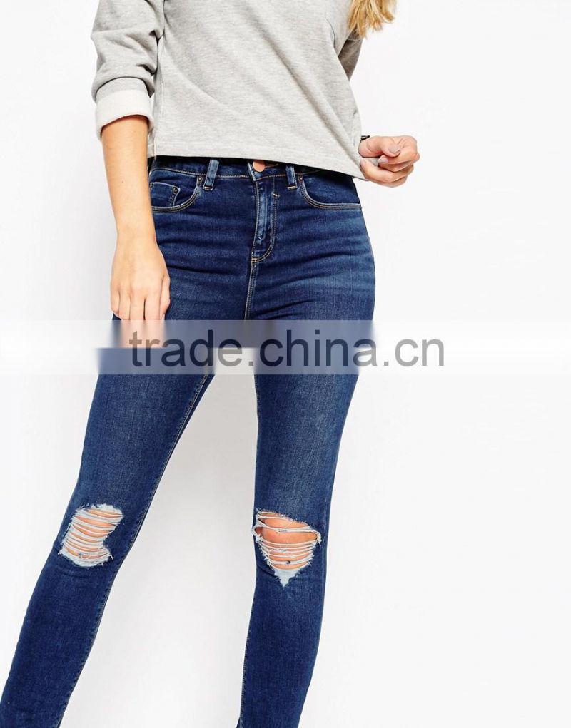 Ladies ripped jeans top design / wholesale miss/ women jeans