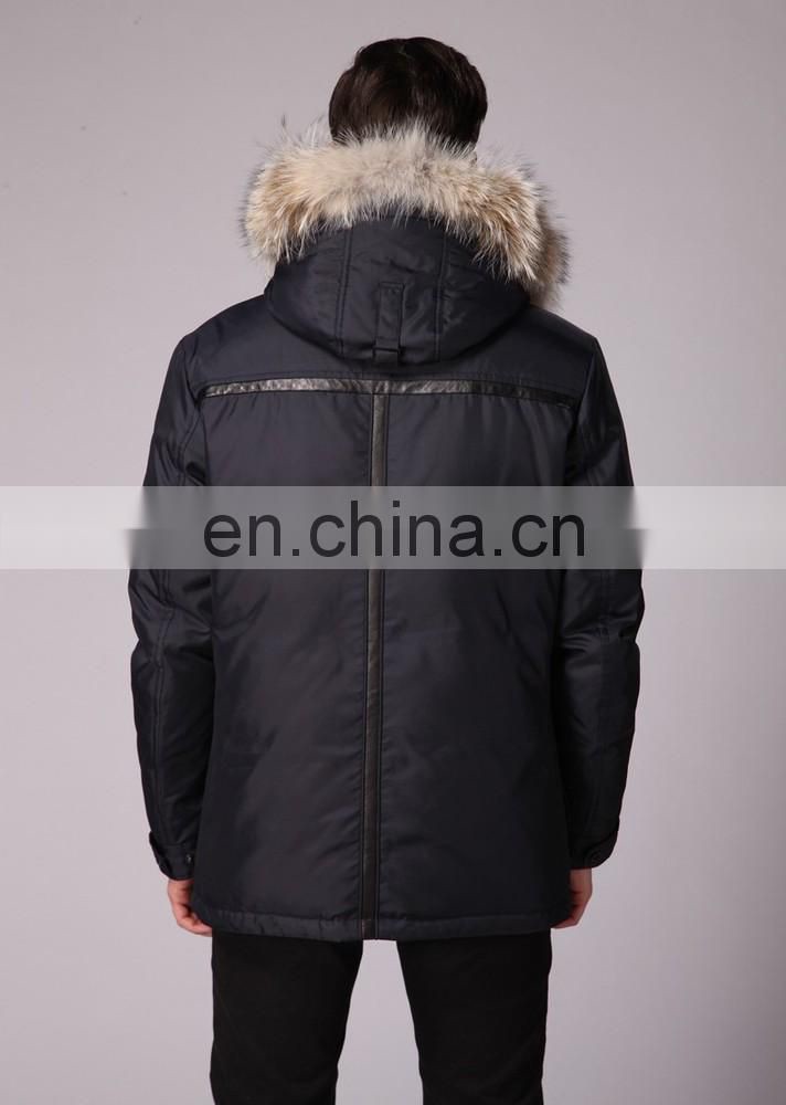 100% polyester fabric down filled puffer jacket fox callor Mens jacket