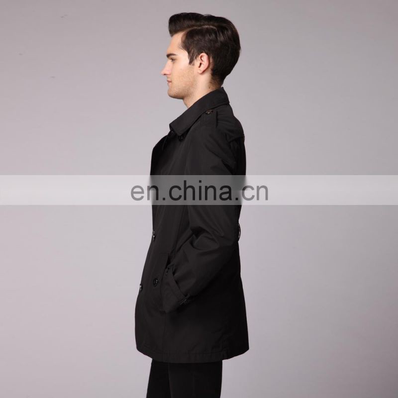 wholsales black 100% polyester trench coat for man