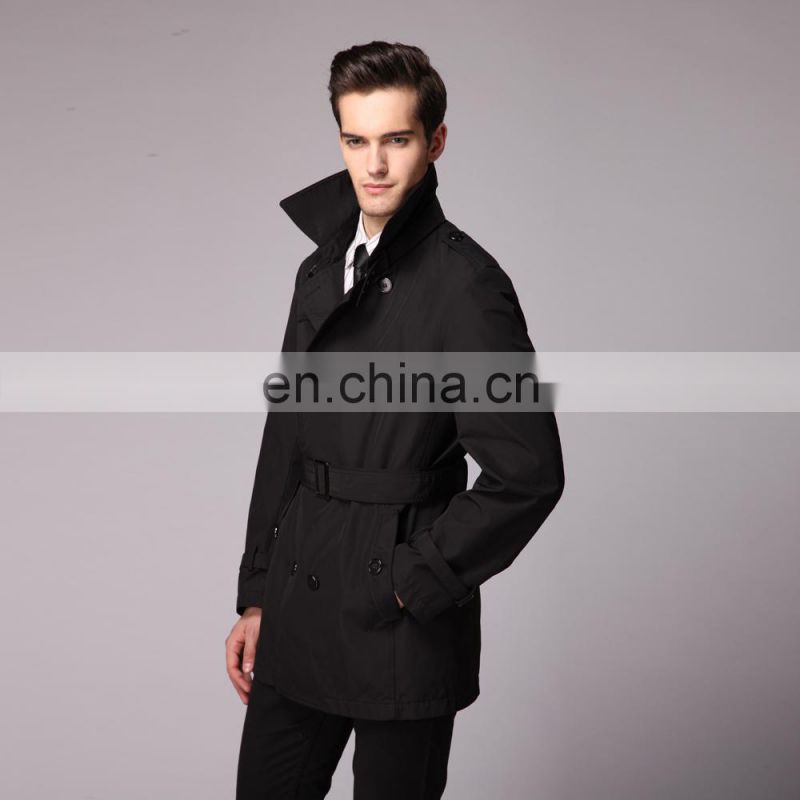 wholsales black 100% polyester trench coat for man