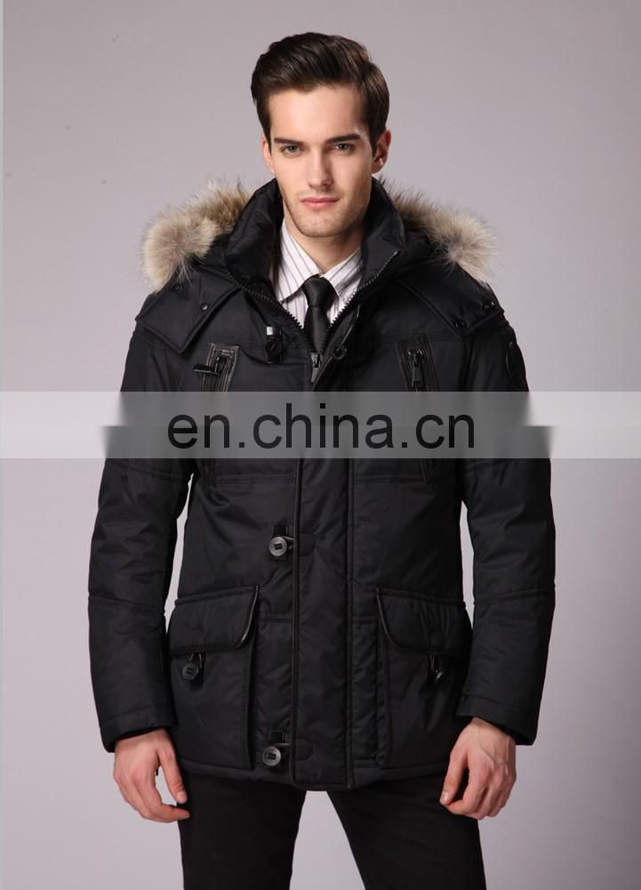 100% polyester fabric down filled puffer jacket fox callor Mens jacket