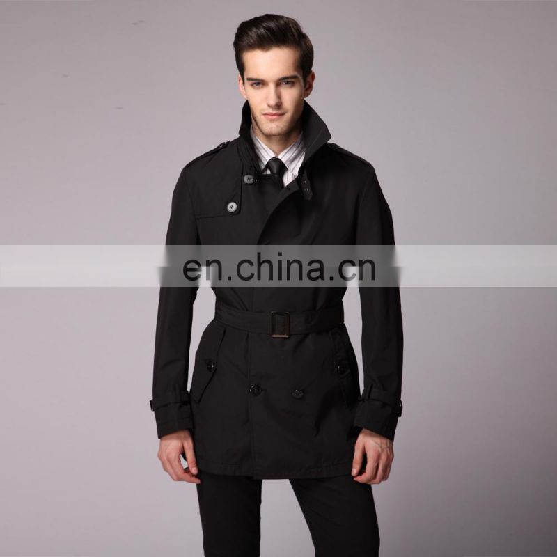 wholsales black 100% polyester trench coat for man