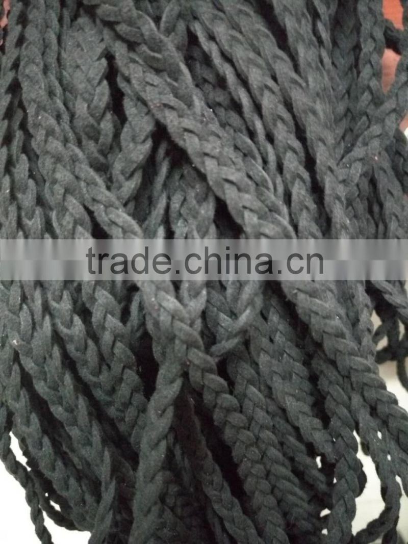 2016 Wholesale Fashion High Quality Suede Braided Cord Black Flat Woven Braided Faux Suede Velvet Leather Cord