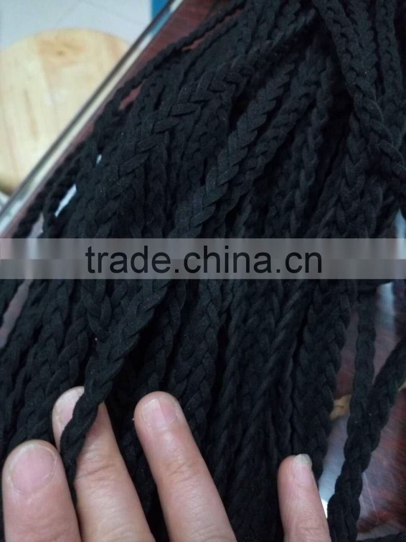 2016 Wholesale Fashion High Quality Suede Braided Cord Black Flat Woven Braided Faux Suede Velvet Leather Cord