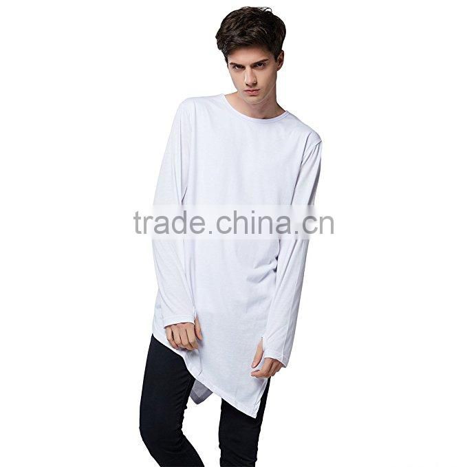 Wholesale Mens Custom fashion Tee Shirt Extended Longline T shirt