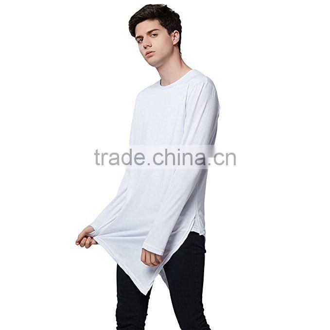 Wholesale Mens Custom fashion Tee Shirt Extended Longline T shirt