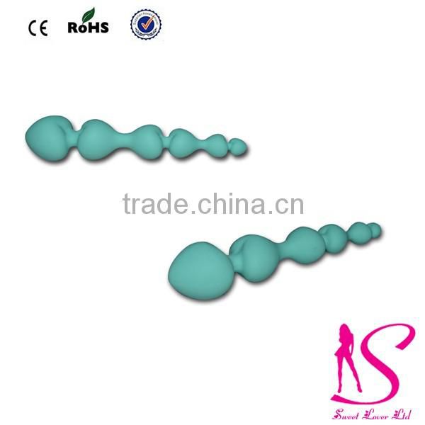 2016Top Selling Unisex Green Color Sex Toys Silicone Anal Beads for Male and Female