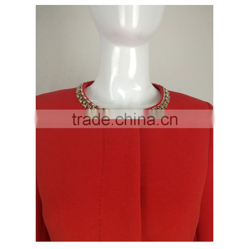 2016 Women'S Trench New Design Popular Pockets Casual Hot Sale Women's Fashion Red Long Sleeve Coats Trench