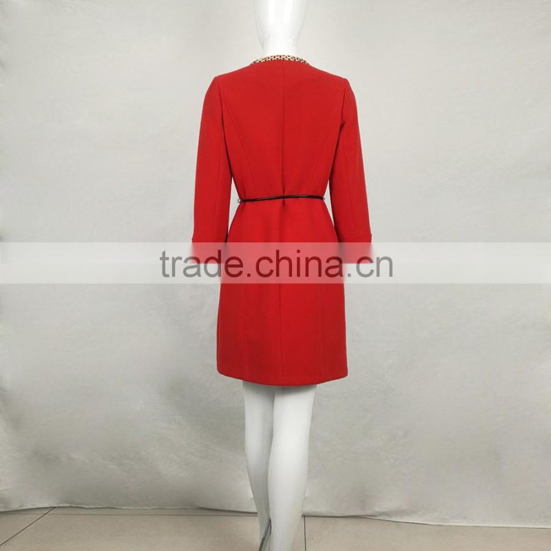 2016 Women'S Trench New Design Popular Pockets Casual Hot Sale Women's Fashion Red Long Sleeve Coats Trench