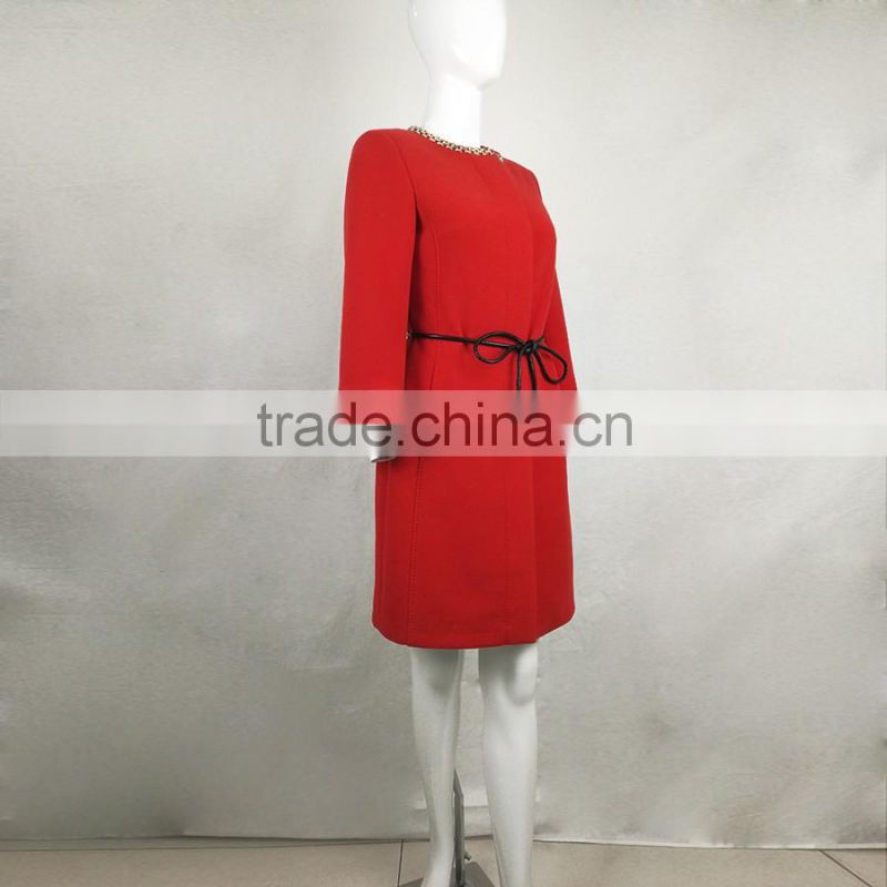 2016 Women'S Trench New Design Popular Pockets Casual Hot Sale Women's Fashion Red Long Sleeve Coats Trench