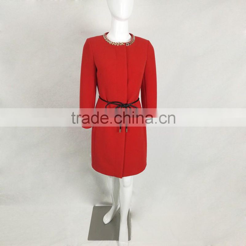 2016 Women'S Trench New Design Popular Pockets Casual Hot Sale Women's Fashion Red Long Sleeve Coats Trench