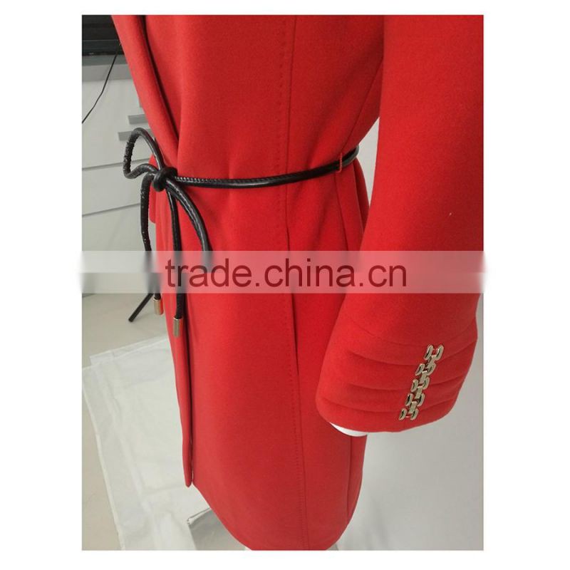 2016 Women'S Trench New Design Popular Pockets Casual Hot Sale Women's Fashion Red Long Sleeve Coats Trench