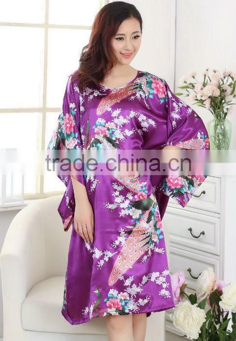 New Style Women Peacock Satin NightGowns,Satin Night Dress NG007