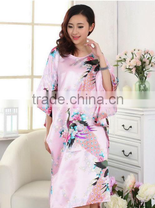 New Style Women Peacock Satin NightGowns,Satin Night Dress NG007