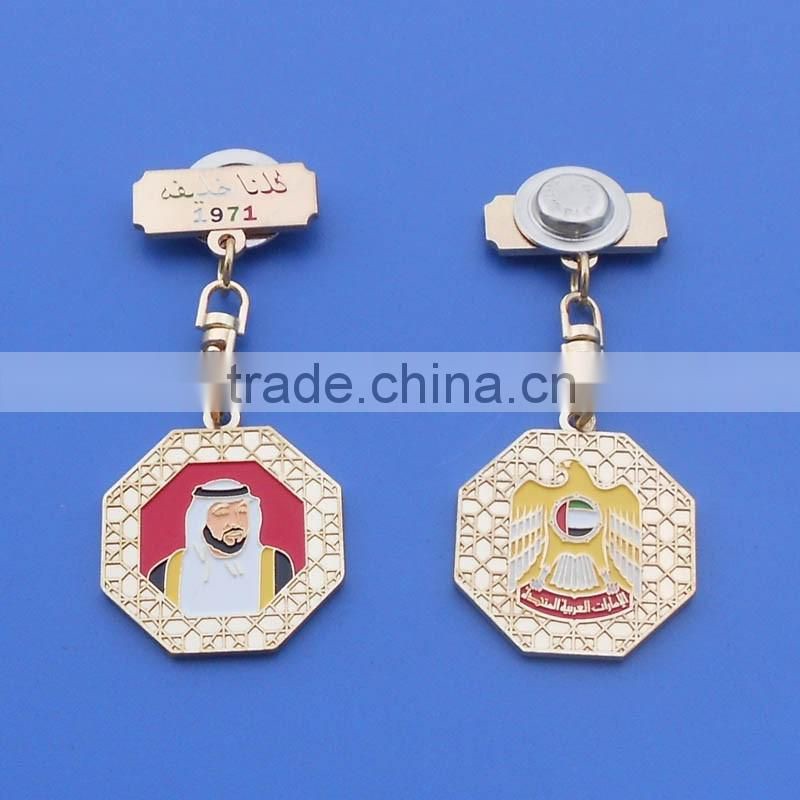 Octagon Emirates Eagle Die Casting Gold Uae Flag Pin for National Day