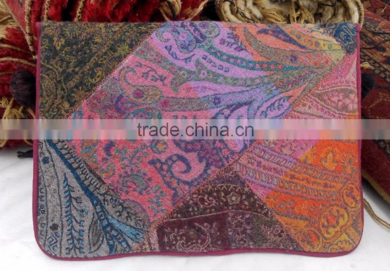 Banjara merino wool clutch with coins tassels