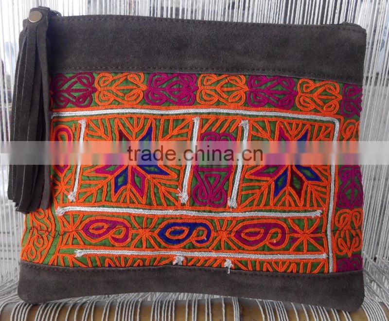 Suede Clutches with colorful banjara embroidery work