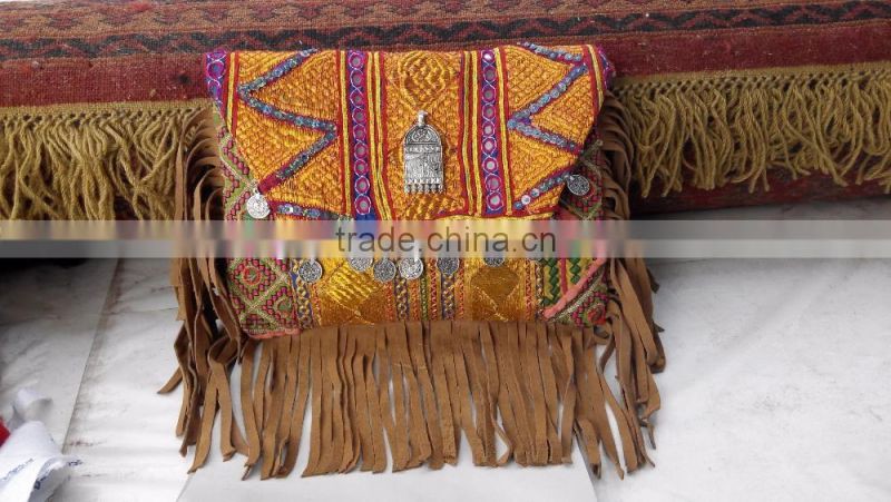 Multicolor banjara sling bag with suede fringes coin bags