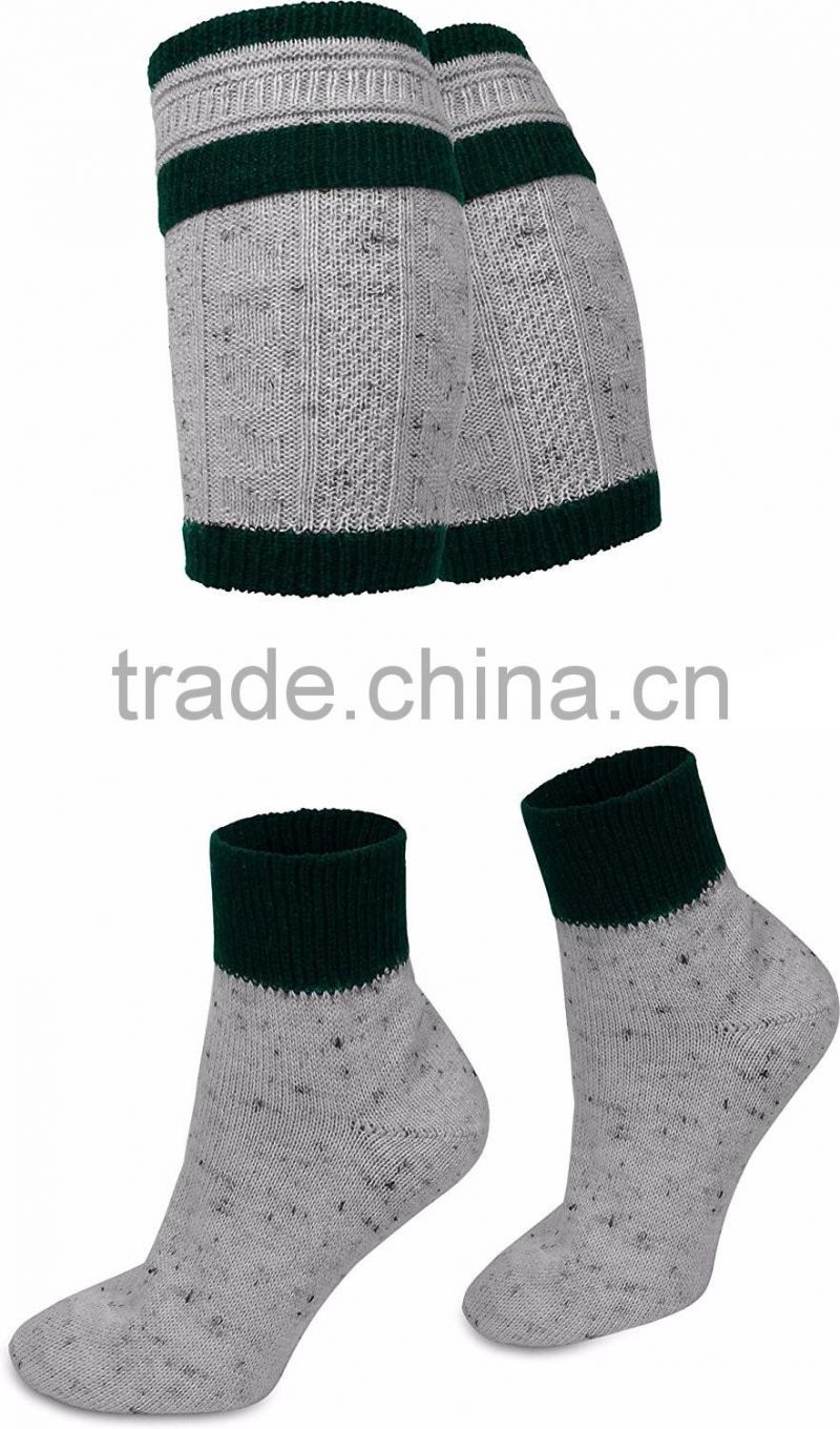 German Bavarian Trachten Oktoberfest Calf Socks (beige-green)
