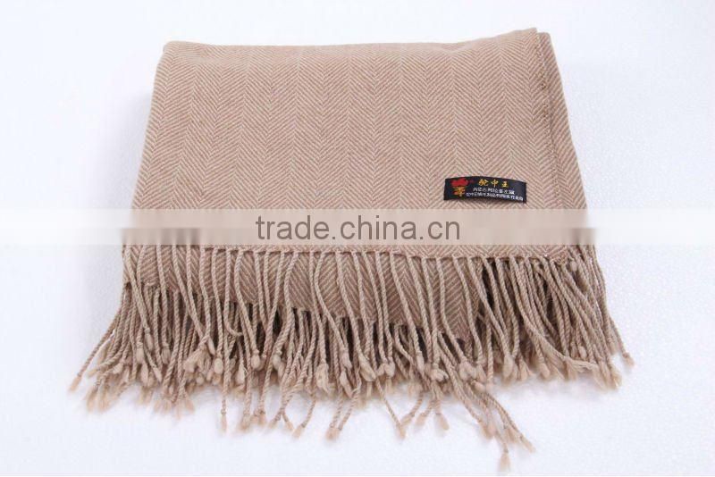 warm and soft camel wool herringbone pashmina shawl