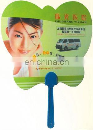 custom decorative pvc plastic round shape advertising hand held fans