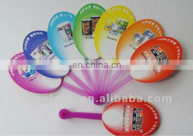 2017 new design custom logo advertising pp folded hand fan for promotion