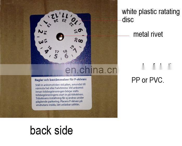 Business card size 85x54mm self cling plastic parking disc, parking disk, parking meter