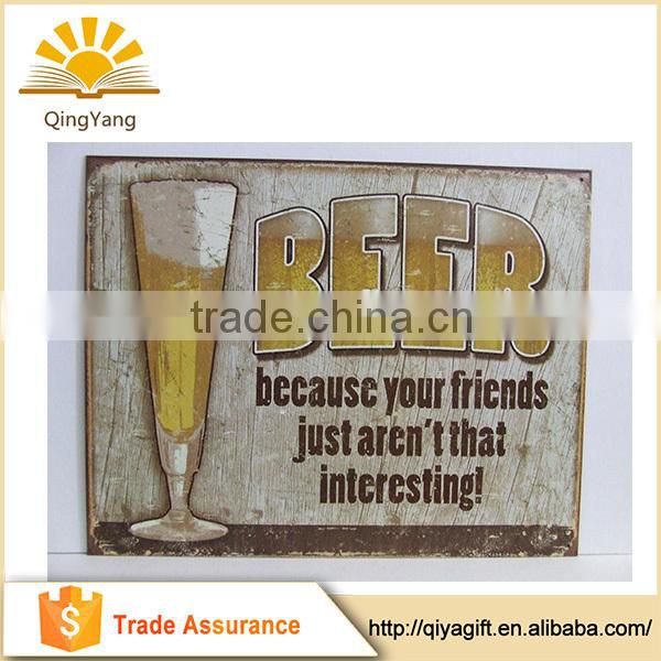 Customized decorative use embossing beer tin metal signs