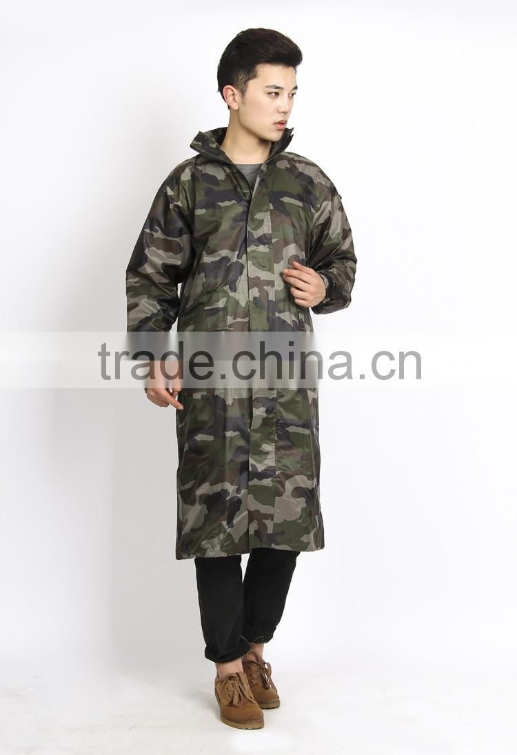 camouflage fashion long raincoat manufacturer supply raincoat durable polyester army poncho
