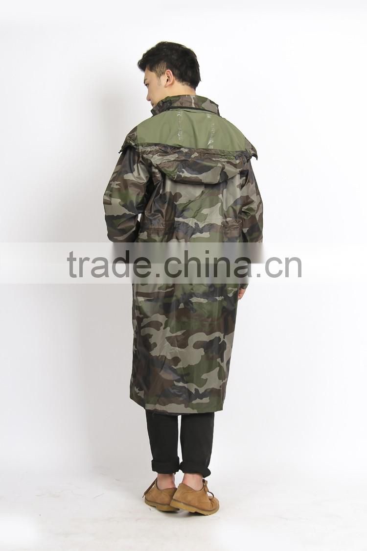 camouflage fashion long raincoat manufacturer supply raincoat durable polyester army poncho