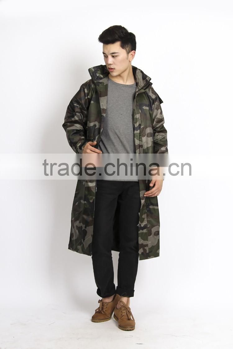 camouflage fashion long raincoat manufacturer supply raincoat durable polyester army poncho