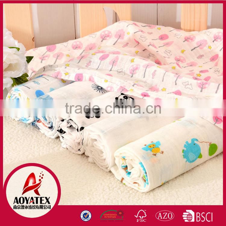 infant 100% organic cotton new design printed muslin baby swaddle blanket
